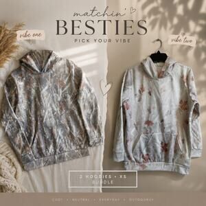 XS Camo Hoodie Bundle 2 Pc Neutral Deer Leaf Print Pullover Sweatshirts